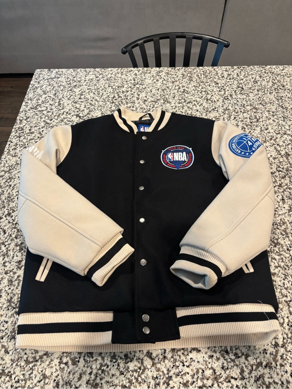NBA Black and Cream Varsity Jacket